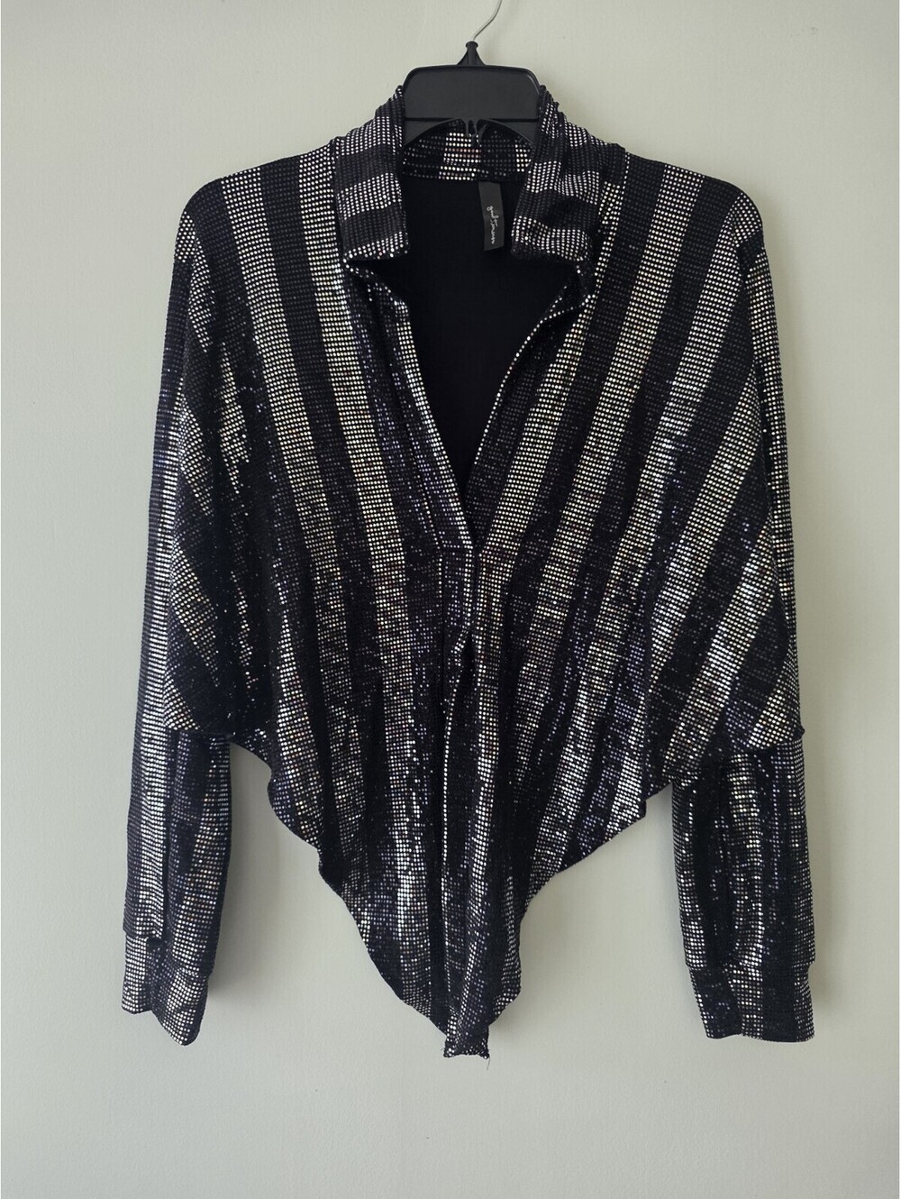 Good Timers Black Sequin Bodysuit Long Sleeve Surplice Party NYE Glam Suit M